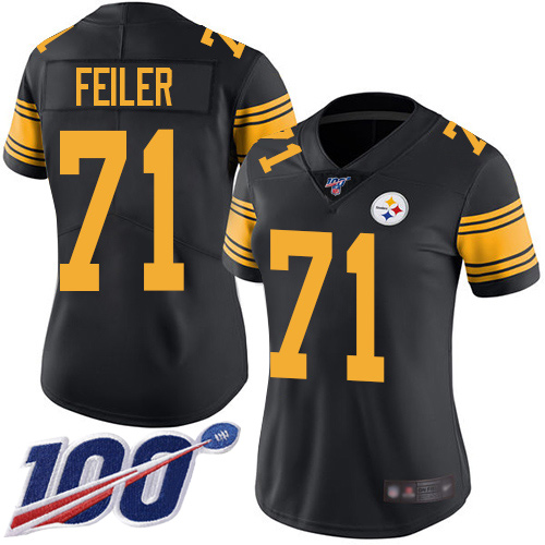 Women Pittsburgh Steelers Football 71 Limited Black Matt Feiler 100th Season Rush Vapor Untouchable Nike NFL Jersey